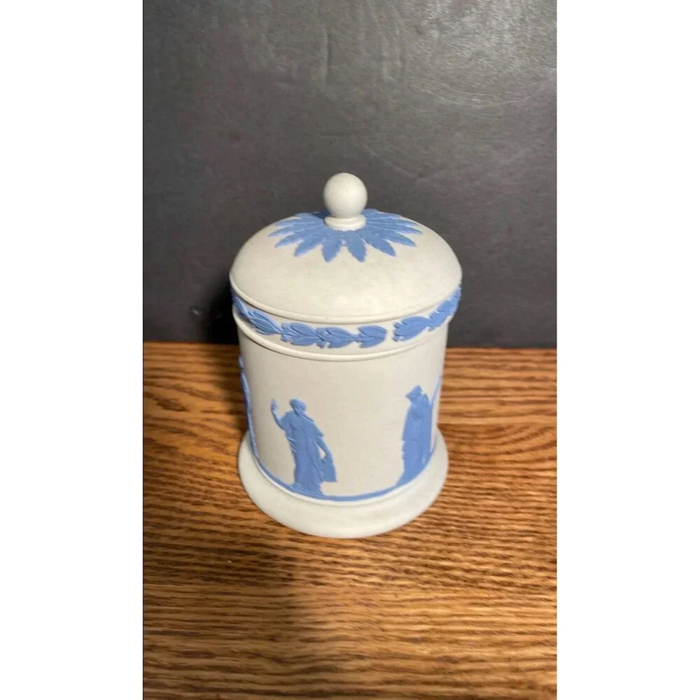 Vintage Reverse Wedgwood Blue Lavender on Cream Covered Tobacco Jar